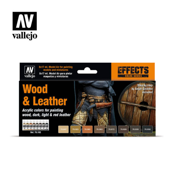Wood & Leather Set Vallejo 70182 8 Paints for Models & Hobby 
