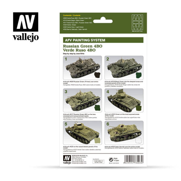 AFV Russian Green 4BO Paint Set (6 Colors) Vallejo Paint