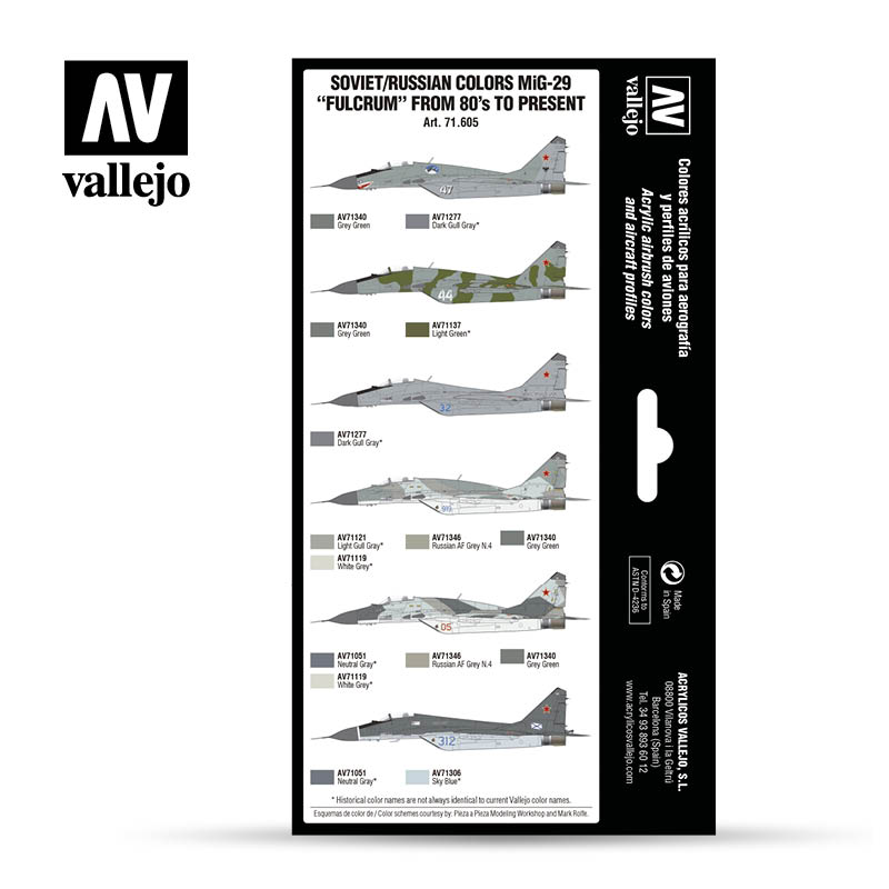Vallejo 71605 AIR WAR SOVIET/RUSSIAN COLORS MiG-29 FULCRUM 80's to PRESENT 